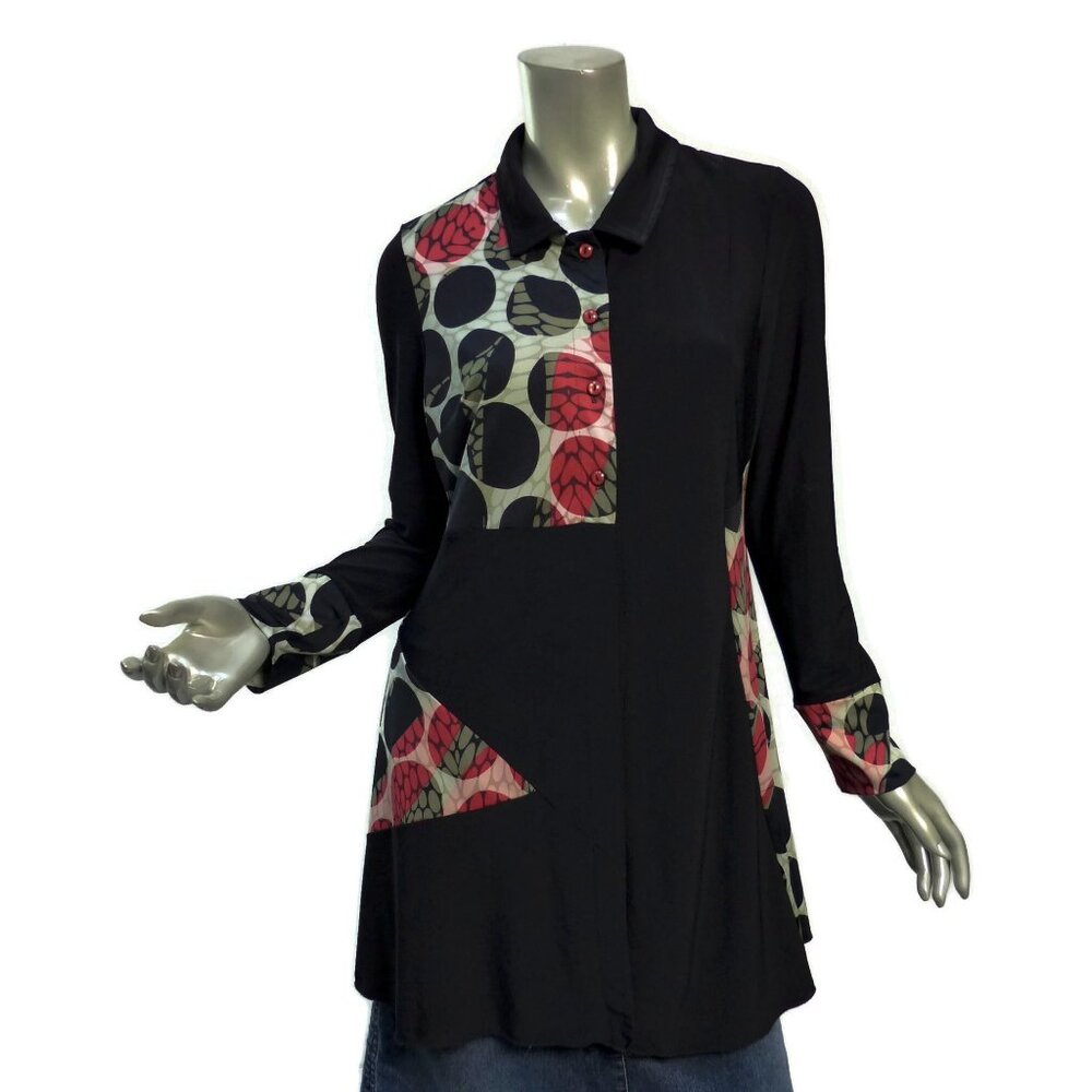 Michael Taylor (Canada) Flared Tunic Top Black Abstract Colorblock - Medium